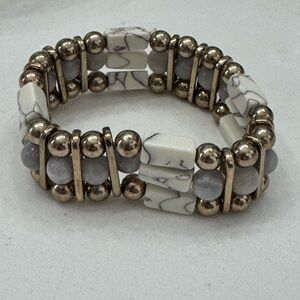 Chic Gold and White Stone elastic beaded Bracelet